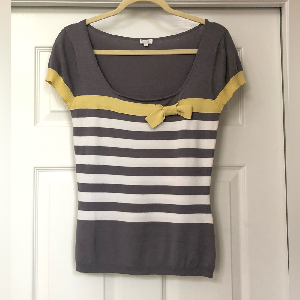 Solar Striped Bow Scoop Neck Knit Sweater Top Blouse